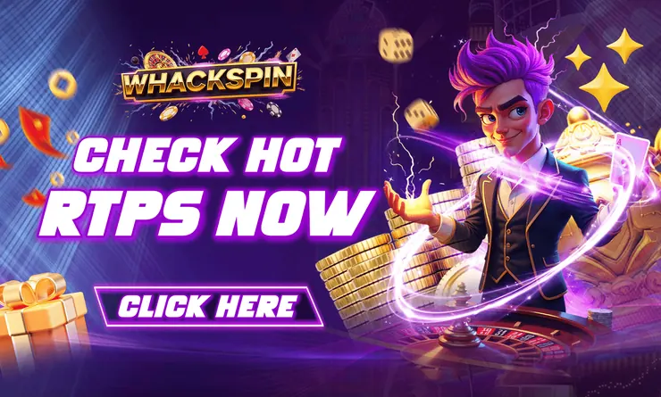 WhackSpin hot RTPs banner with purple joker