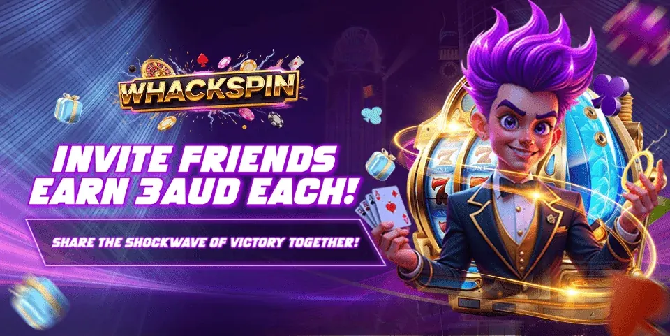 WhackSpin invite friends, earn 3 AUD each banner